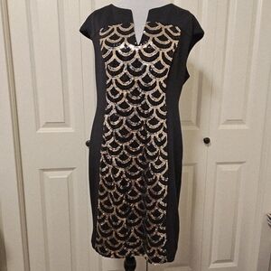 Laura Petites Formal Party Dress  Black Bronze Sequin Dress Midi Sz 14P